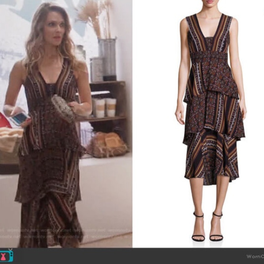A.L.C. Hayley Scarf-Print Tiered Silk Midi Dress Boho Vacation Spring Size 2. - Picture 4 of 9